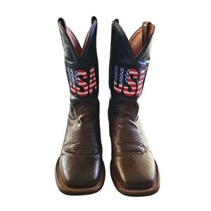 Boots Dan Post Men's USA Flag Patch Western Boots Wide Square Toe Size 8.5 M